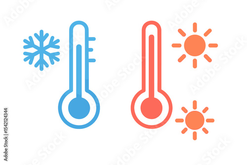 Temperature indicators showcasing cold and warm weather alongside associated symbols of snowflake and sun