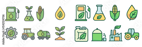 Icons representing renewable energy and agriculture with a focus on sustainability