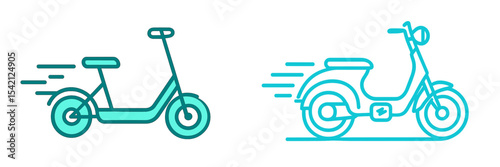 Electric scooter and bike designs featuring sleek lines and dynamic movement in vibrant colors