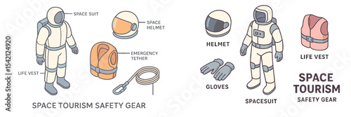 Detailed guide on essential safety gear for space tourism including suits, helmets, and emergency equipment