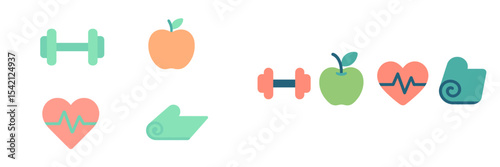 Icons representing health, fitness, and nutrition concepts on a simple background