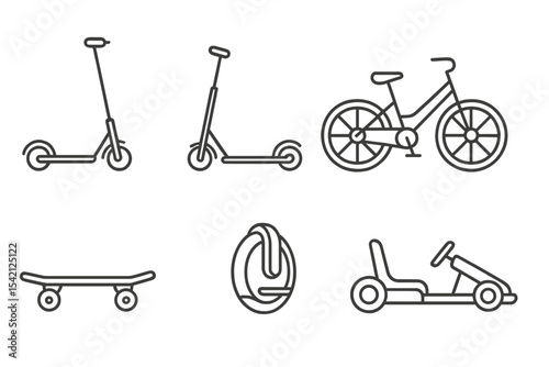 Various types of personal transportation methods displayed on a clean background