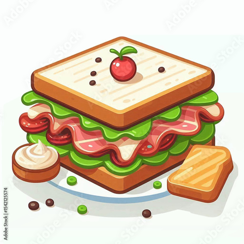 Cartoon sandwich with ham lettuce tomato and a cherry on top