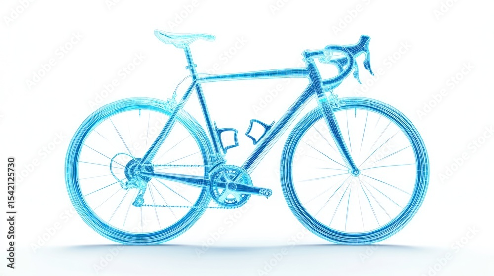 Fototapeta premium Futuristic blue wireframe road bicycle on white background, technology concept