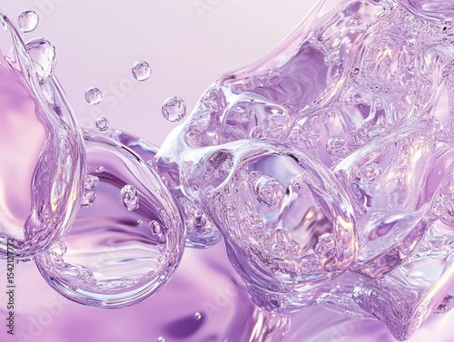 A transparent glass of clear water with a cold liquid splash and a tiny drop is isolated on a light pink background as a clean health drink object