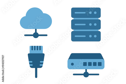 Network connection concepts illustrating cloud storage, servers, cables, and routers in a digital environment
