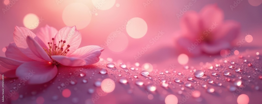 Fototapeta premium Blush pink bokeh, glistening dew drops Elegant, refined, ethereal feel , bokeh, refined