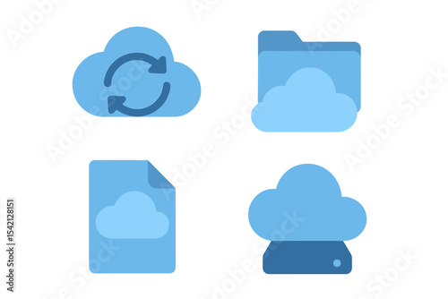 Cloud computing symbols for file storage and synchronization in digital technology
