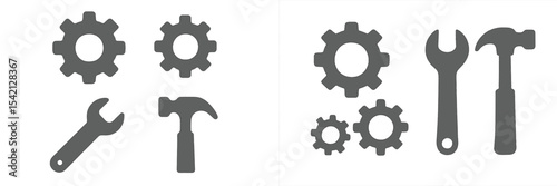 Silhouettes of various tools and gears in a creative layout representing mechanical work and engineering projects