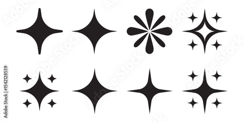 A collection of various vector shiny stars, decorative forms of flicker and bursts, abstract shining symbols of flash. Vector illustration.