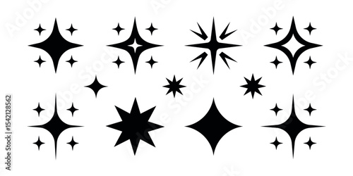 A collection of various vector shiny stars, decorative forms of flicker and bursts, abstract shining symbols of flash. Vector illustration.