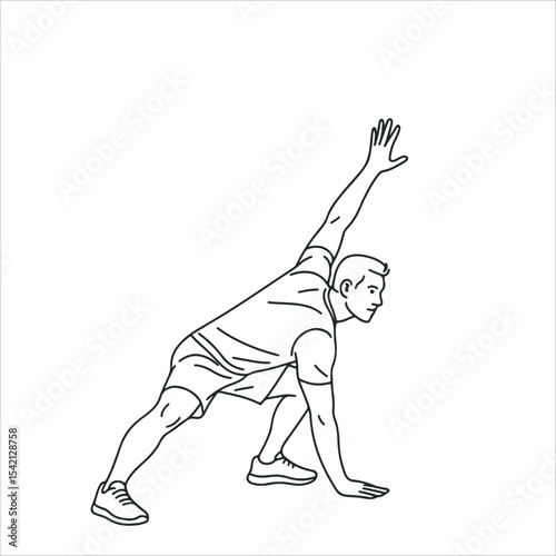 Man performing lunges  Exercise Line Art Illustration Minimalist Editable Vector