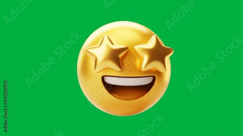 Golden emoji with stars animated isolated on green background design element