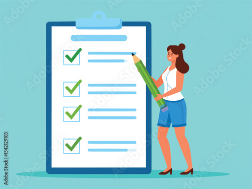 Woman completing checklist with pencil for task management and organization goals