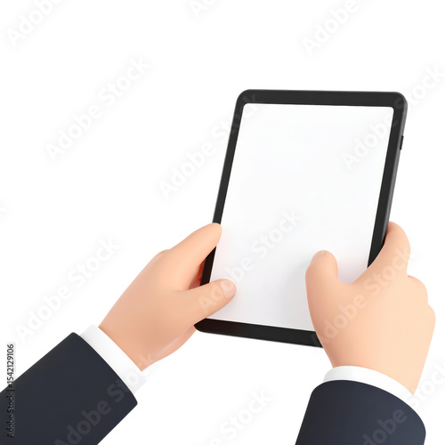 Hand tablet digital device blank screen business suit technology touch person business suit holding blank digital tablet with both hands showing clean screen suitable for technology or business
