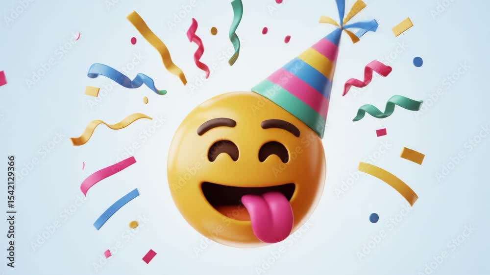 Happy emoticon with party hat and confetti illustration for celebration