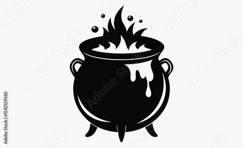 Witch cauldron silhouette, potion cooking vector, Halloween magic icon, spooky kitchen graphic