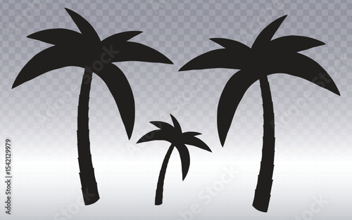 A group of distinct palm tree silhouettes in varying sizes, offering a classic tropical or island motif for vacation, travel, or natural scene designs.