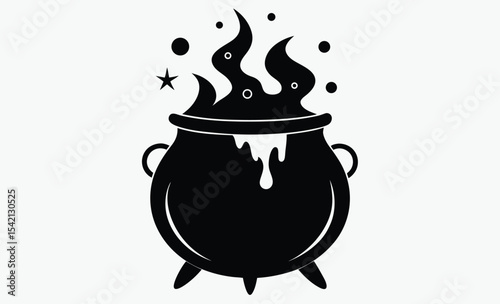 Witch cauldron silhouette, potion cooking vector, Halloween magic icon, spooky kitchen graphic