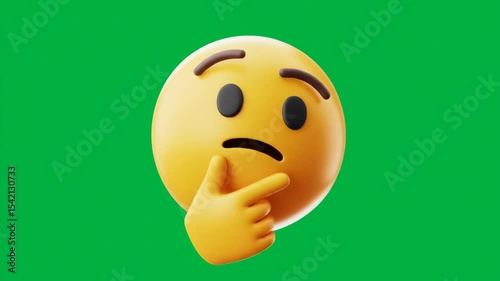 Thoughtful yellow emoji figure against solid green background isolated digital design character illustration 3 d animation studio shot