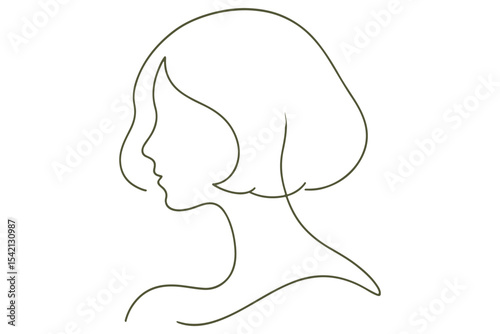 elegant line art portrait of a woman with short hair in profile view