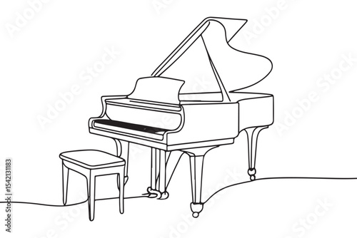 minimalistic line art of a grand piano with a matching stool