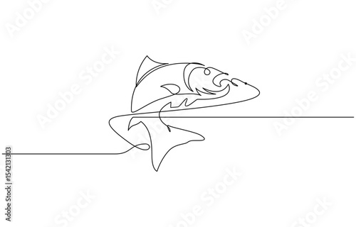 Continuous line drawing of a young fisherman standing, One continuous line drawing of fishing. Fishing leisure hobby vacation concept. Dynamic single line draw graphic design vector illustration.