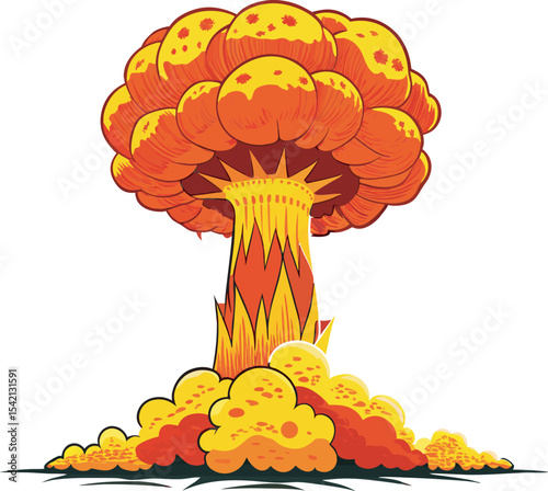 A collection of stylized illustration depicting nuclear and atomic symbol, some with abstract scientific elements, rendered with a clean and graphic aesthetic