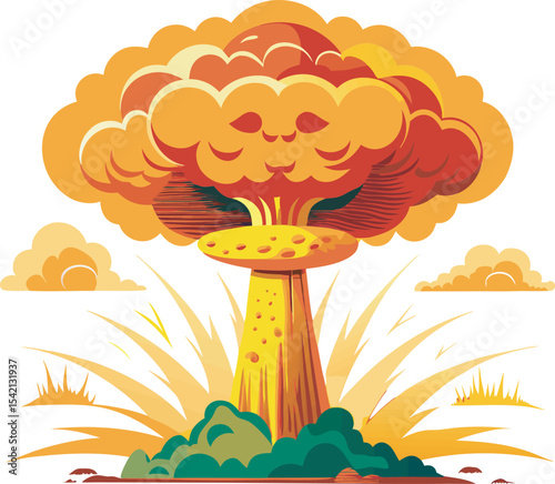 A collection of stylized illustration depicting nuclear and atomic symbol, some with abstract scientific elements, rendered with a clean and graphic aesthetic