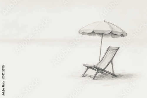 sketch of a beach chair with an umbrella in a tranquil setting