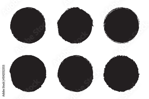 Set of black grunge circles shapes on a white background. Paint brush stamp collection. Vector brush circle. Grunge round shape.