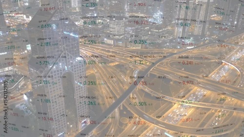 image of data processing over cityscape. global business, digital interface, connections and digital interface concept digitally generated image.