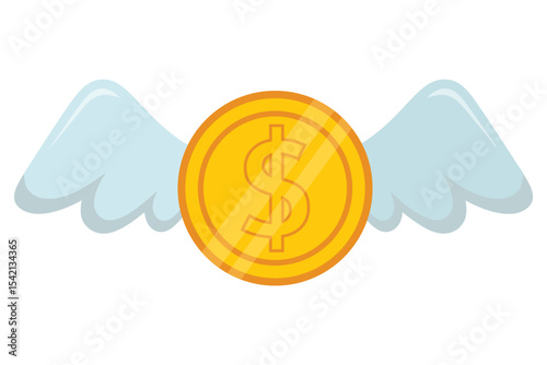 Concept of a Flying Dollar Coin Symbolizing Wealth, Freedom, and Success with Wings Representing Prosperity and Aspirations for Financial Achievement