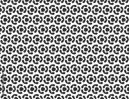 Black and White abstract pattern of simple shapes on white background.