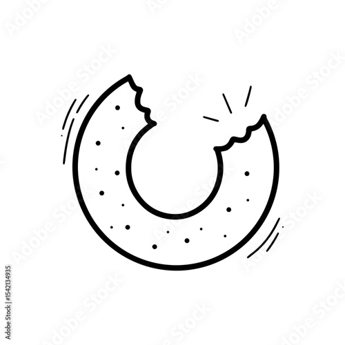 Hand Drawn Eaten Bagel Illustration. Doodle Vector. Isolated on White Background - EPS 10 Vector