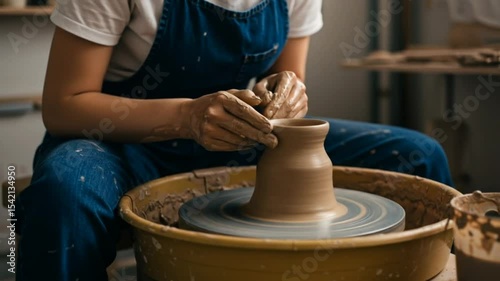 Dedicated Woman Transforming Clay into a Work of Art