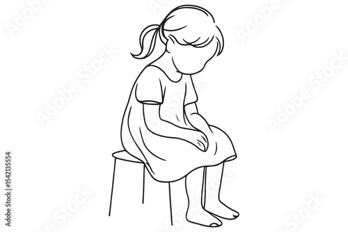 Minimalist line art of a sad girl sitting alone on a chair