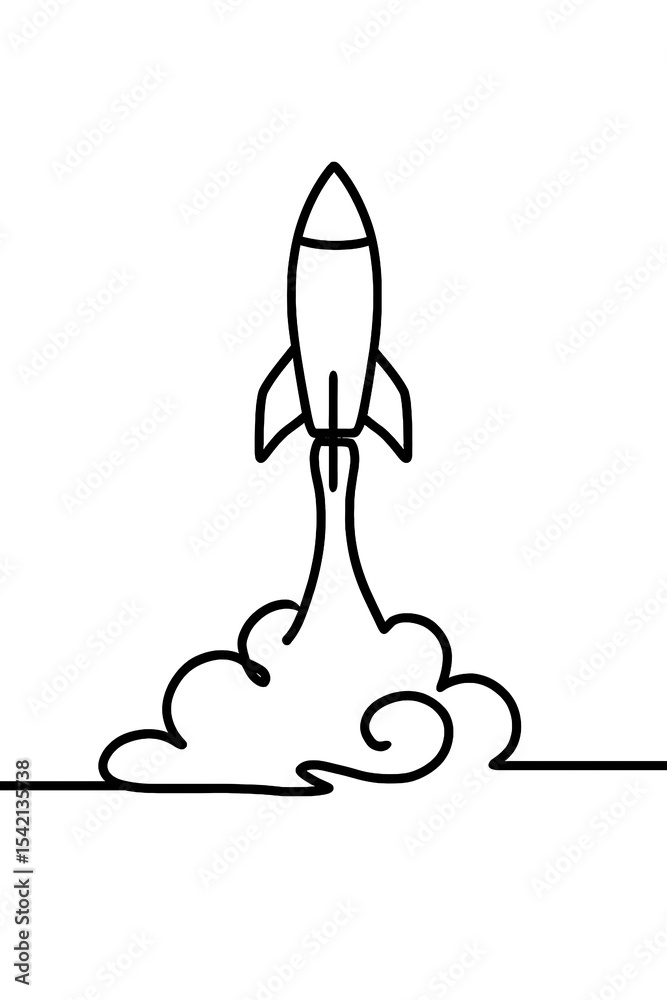 Obraz premium Simple Rocket Launch Line Art - Vector Space Illustration