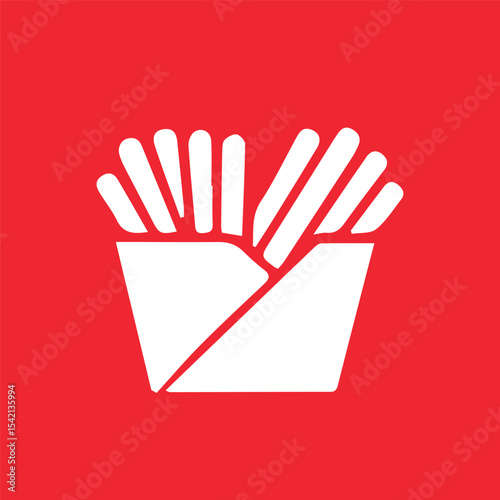 fries icon, white illustration on red background