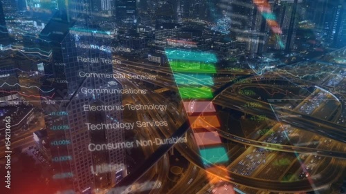 image of data processing over cityscape. global business, digital interface, connections and digital interface concept digitally generated image.