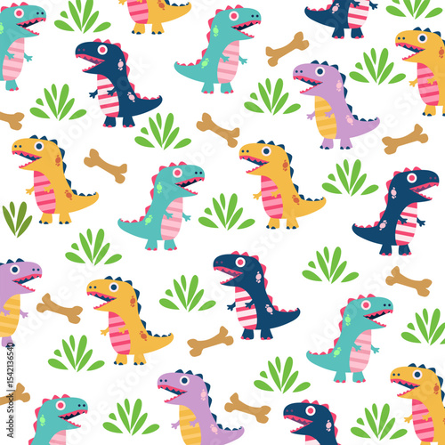 t-rex seamless pattern cute design dinosaur for kids apparel