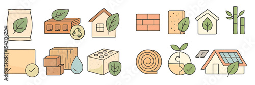 Sustainable building materials illustrated with leaves representing eco-friendly construction options