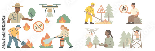 Forest management and fire prevention activities taking place during summer in a woodland area