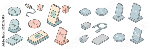 Various wireless charging devices and accessories displayed on a light background