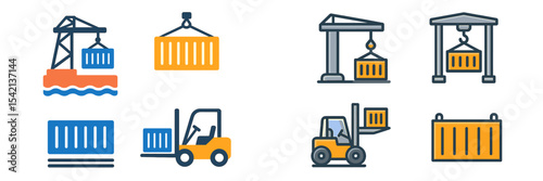 Shipping containers being handled by cranes and forklifts at a busy port during the daytime