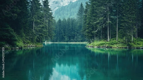 Tranquil Mountain Lake Surrounded by Lush Green Forest and Majestic Peaks in the Background transparent background png
