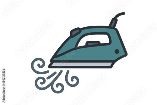 Steam iron producing steam in a colorful design for effective garment care and wrinkle removal