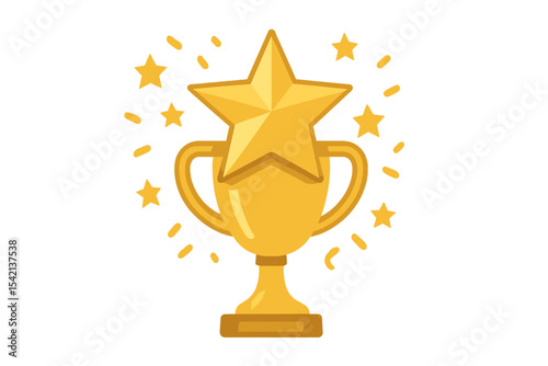 Bright golden trophy with a star design and sparkling elements celebrating achievement and success