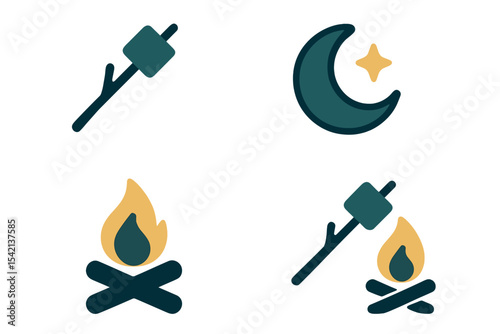 Enjoying a campfire under a starlit sky with friends while roasting marshmallows on a stick at a summer campsite