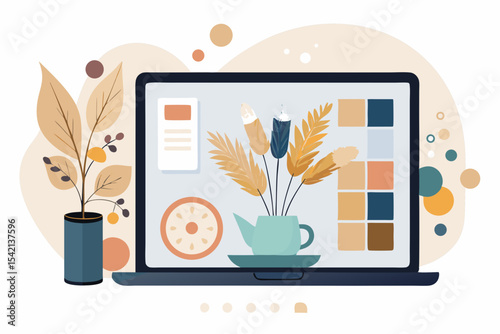 tablet screen floral moodboard pampas